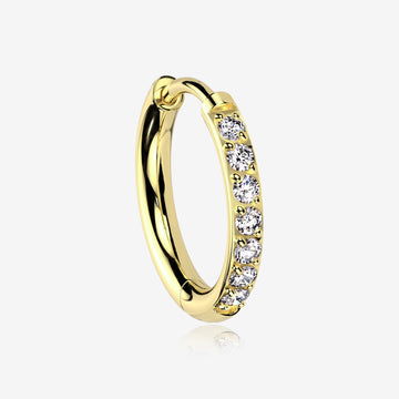 A Pair of Implant Grade Titanium Golden Gem Lined Huggie Hoop Earring-Clear Gem